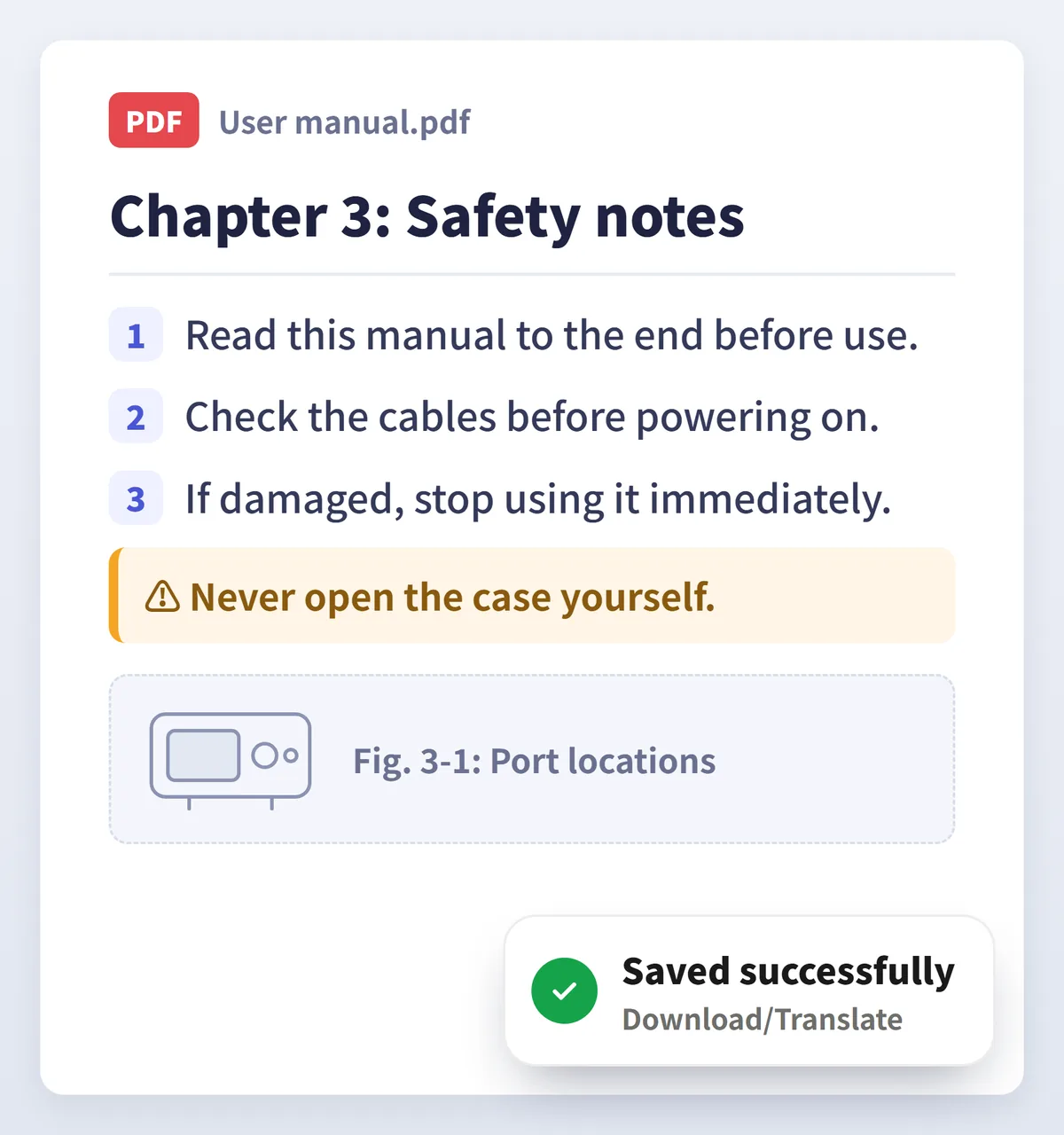 A Japanese PDF manual translated into English