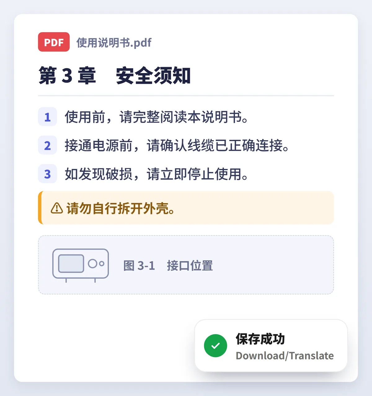 日文 PDF 说明书被翻译成中文